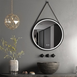 Spogulis ornaments ir LED apgaismojums MEPA Round 60 x 60 cm, ar melnu matētu rāmīti