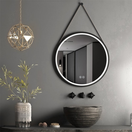 Spogulis ornaments ir LED apgaismojums MEPA Round 60 x 60 cm, ar melnu matētu rāmīti
