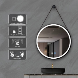 The mirror ornament is an LED shell MEPA Round 60 x 60 cm, with a black matte frame.