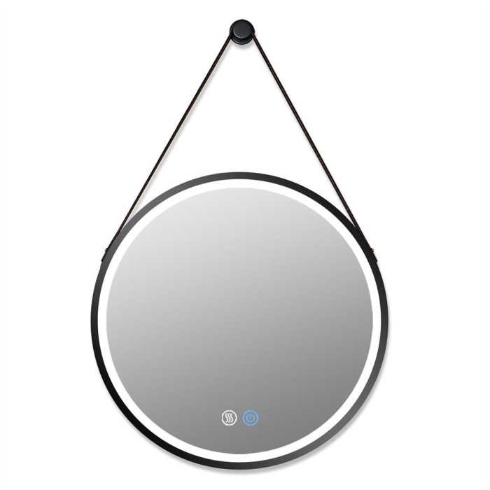 Spogulis ornaments ir LED apgaismojums MEPA Round 60 x 60 cm, ar melnu matētu rāmīti