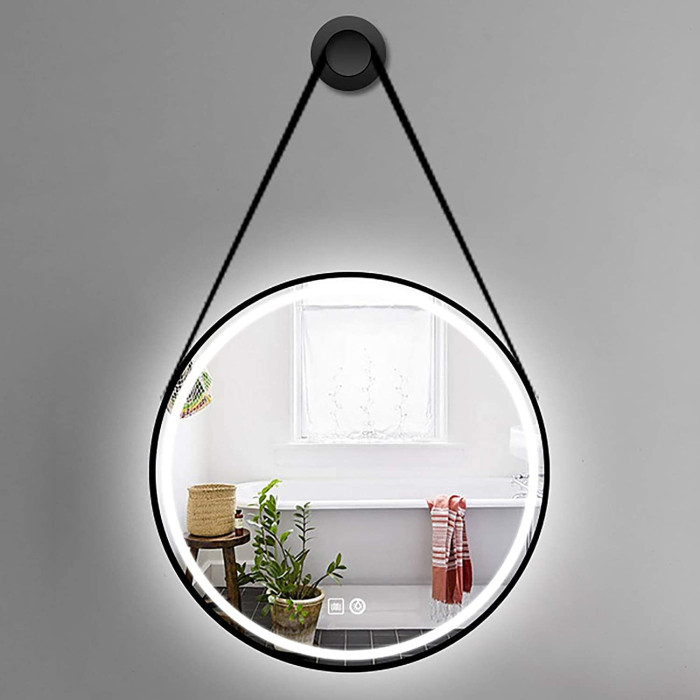Spogulis ornaments ir LED apgaismojums MEPA Round 60 x 60 cm, ar melnu matētu rāmīti