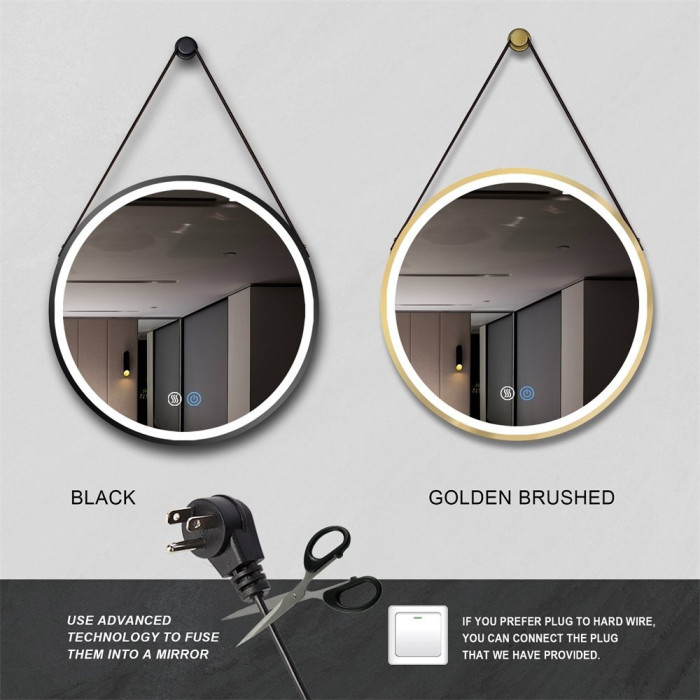 The mirror ornament is an LED shell MEPA Round 60 x 60 cm, with a black matte frame.