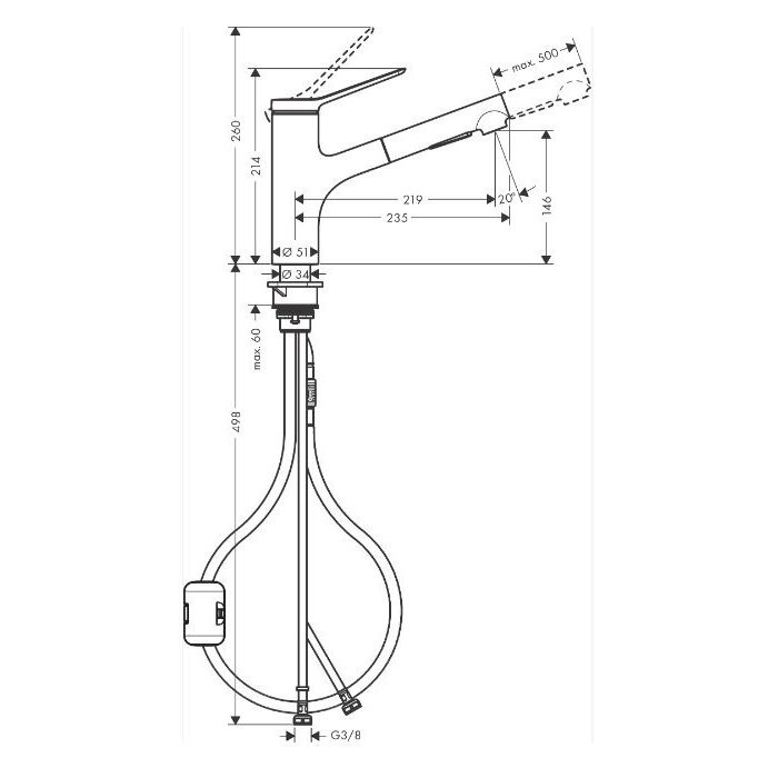 Kitchen (sink) faucet with pull-out hose HANSGROHE Zesis M33, chrome, 74800000