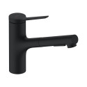 Virtuves (izlietnes) maisītājs ar izvelkamu šļūteni HANSGROHE Zesis M33, melns-matēts, 74800670