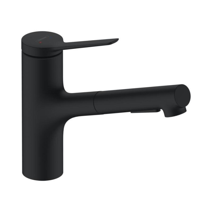 Virtuves (izlietnes) maisītājs ar izvelkamu šļūteni HANSGROHE Zesis M33, melns-matēts, 74800670