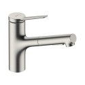 Virtuves (izlietnes) maisītājs ar izvelkamu šļūteni HANSGROHE Zesis M33, nerūsējošā tērauda, 74800800