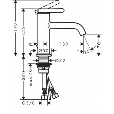 Washbasin mixer with pop-up waste HANSGROHE Axor One 70, 48000000