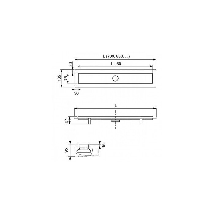 Dušo notekcauruļu komplekti TECElinus ar divpusējām restēm Tile/Steel 6 in 1, (Dažādu garumu izvēle)
