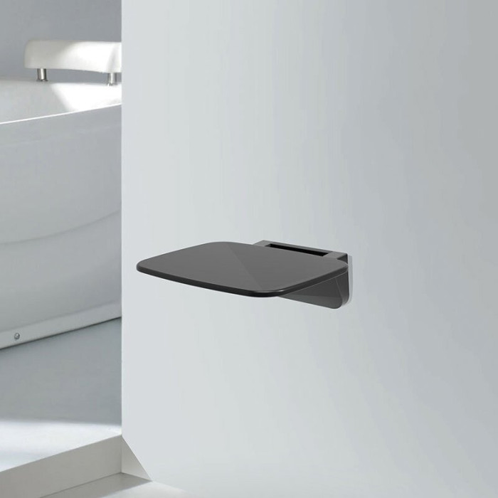 Hanging, foldable shower seat MEPA slim with slow-closing lid, black