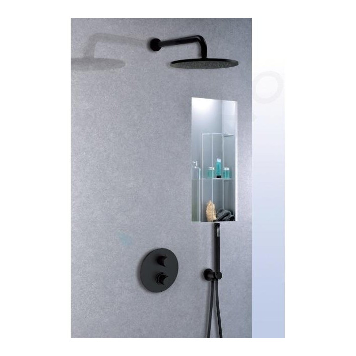 Paffoni Light concealed thermostatic shower system (wall-mounted holder), black-matt