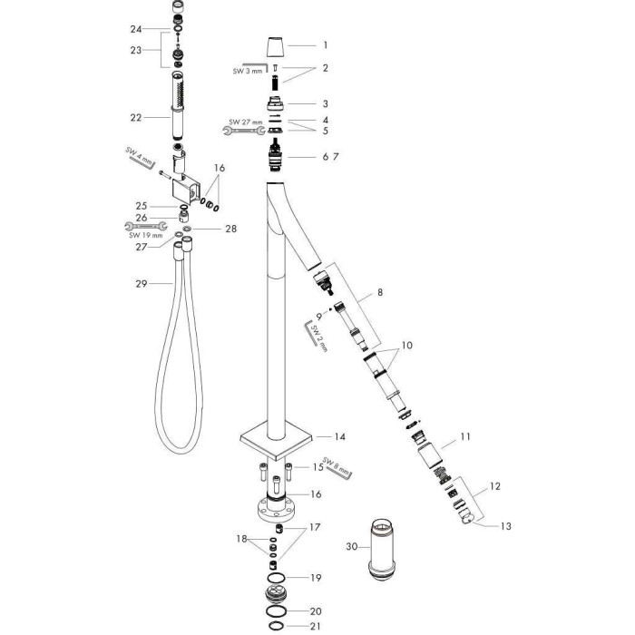 Grindinis vannas maisītājs HANSGROHE AXOR Starck Organic, 12016000