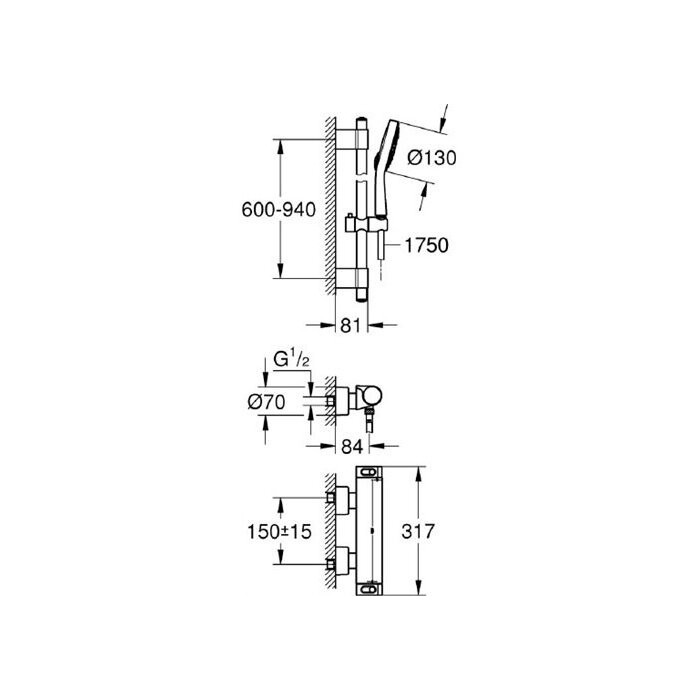 Термостатический смеситель для душа GROHE Grohtherm 2000 с душевым комплектом Cosmopolitan, 34482001