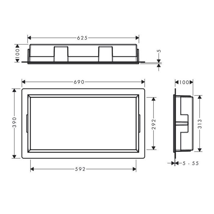 Potinkinā niša HANSGROHE XtraStoris Original 300 x 600 x 100, melna-matēta, 56064670