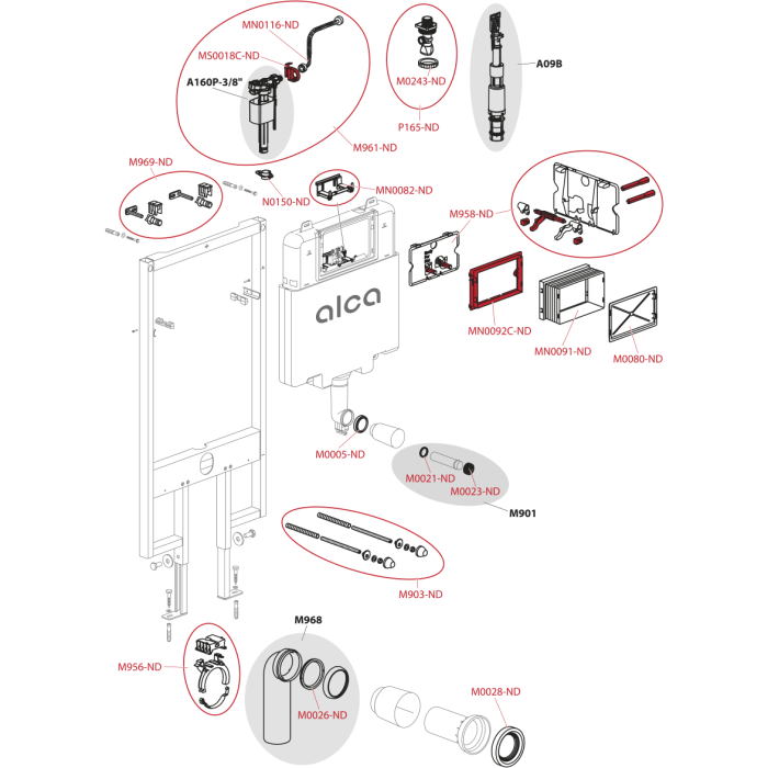 Alcadrian Slim 83 mm (2 in 1) concealed (WC) frame set