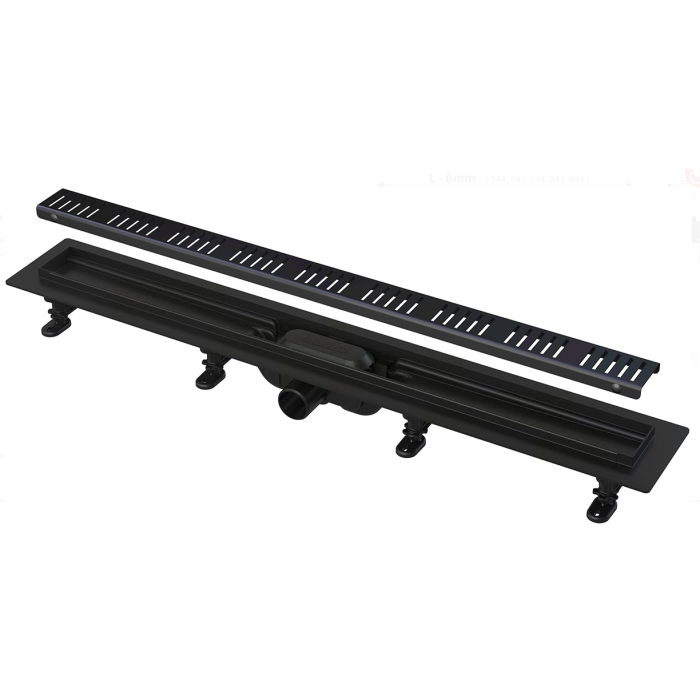 Plastic shower channel kit with black matte grates ALCADRAIN APZ10BL (Various length options)