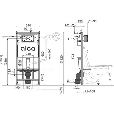 Комплекты рам для встроенного унитаза ALCADRAIN (4 в 1) + подвесной блок с крышкой IDEAL STANDARD Tesi с AquaBlade