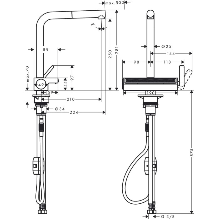 Virtuves (izlietnes) maisītājs ar izvelkamu šļūteni HANSGROHE Aquno Select M81, 73830000