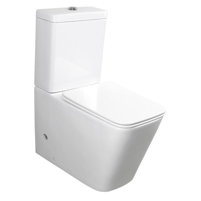 The SAPHO Porto Rimless toilet with a SLIM slow-closing seat is being installed.