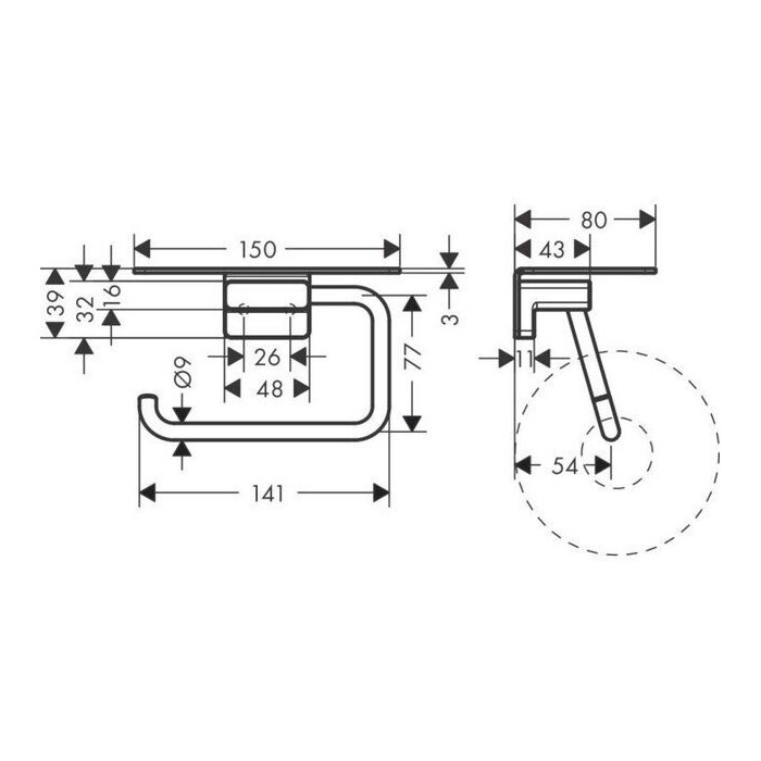 Tualetpapīra turētājs ar plauktiņu HANSGROHE AddStoris 41772000, hroms