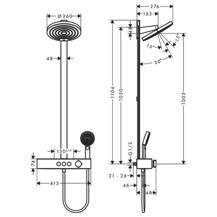 Shower system with thermostat HANSGROHE Pulsify S, 24241000
