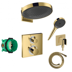 Potinkinis termostatiskais dušs 6 in 1 komplekts HANSGROHE Rainfinity 360, poliruota zelta