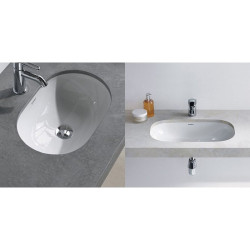 Under the countertop, a DURAVIT D-code sink 560x400, 0338560000 is installed.