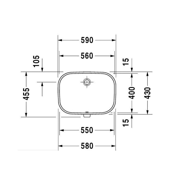 Under the countertop, a DURAVIT D-code sink 560x400, 0338560000 is installed.