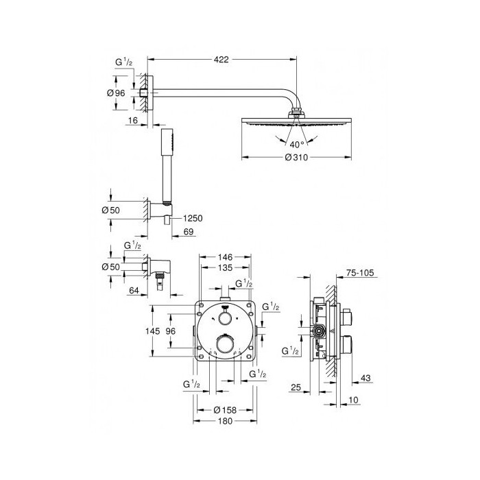 Built-in thermostatic shower set GROHE Grohtherm Rainshower Cosmopolitan 310, 34731000