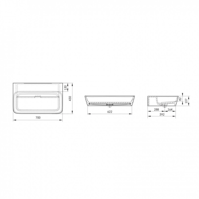 Uzstādāms izlietne PAA Quadro Silkstone, 700 x 430 mm, IQUAS/00