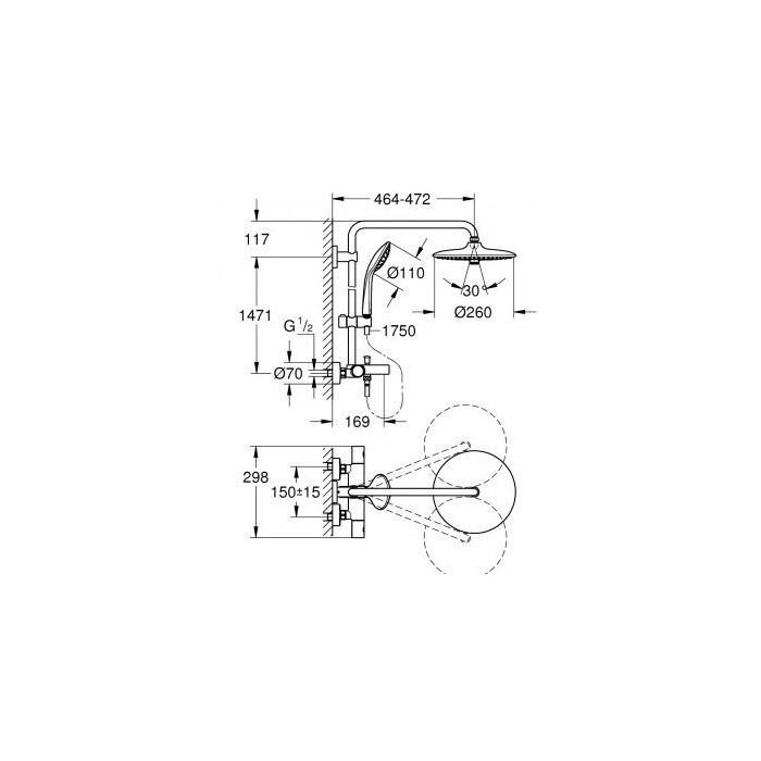 Система верхнего душа с изливом для ванны GROHE Euphoria 260, 27475001