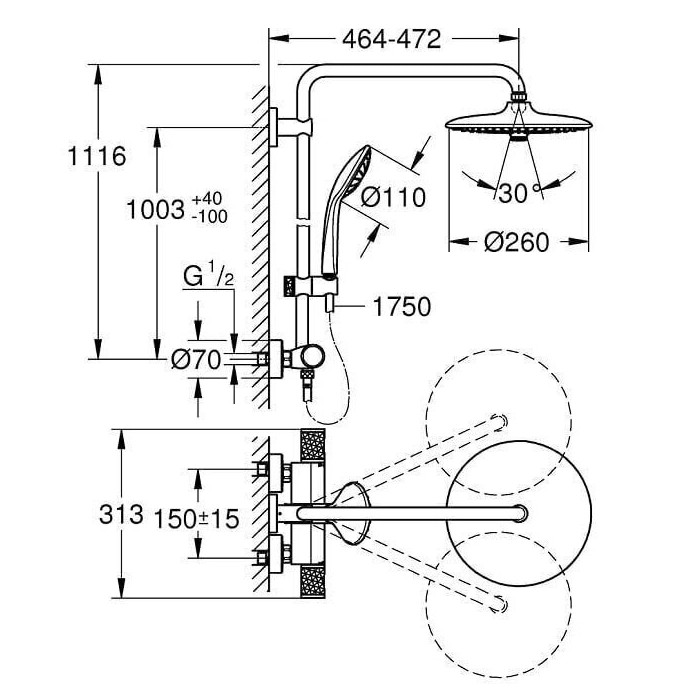 GROHE Euphoria 260 overhead shower set, 27296003
