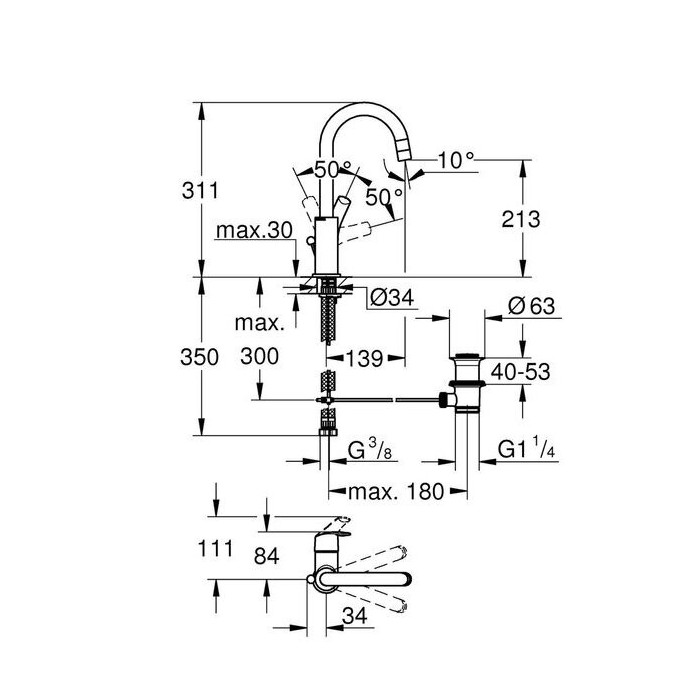Izlietnes jaucējkrāns GROHE Eurosmart L, 23537002