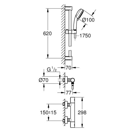 Термостатический смеситель с душевой стойкой GROHE Grohtherm Cosmopolitan 800, 34768000