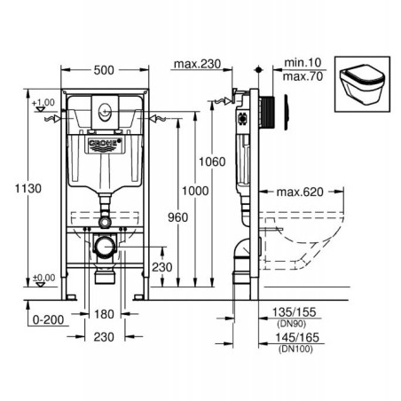 Potinkamais GROHE Rapid SL rāmis ar baltu pogu (4 in 1)