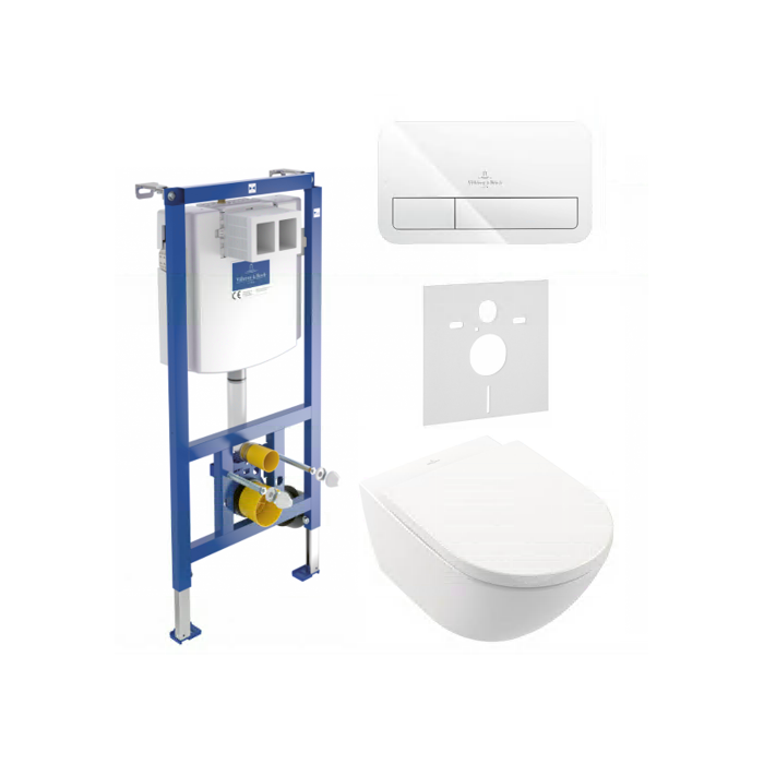 Potinkamā WC rāmja (4 in 1 White) komplektā ir tualetes pods villeroy & BOCH Subway 3.0 Twist flush ar lēni aizveramu vāku no ke