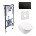 Potinkamā WC rāmja (4 in 1 Black) komplektā ir tualetes pods Villeroy & BOCH Subway 3.0 Twist flush ar lēni aizveramu vāku no ke