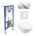 Potinkamā WC rāmja (4 in 1 Chrome) un tualeta poda komplekts VILLEROY & BOCH Subway 3.0 Twist flush ar slow close vāku un kerami