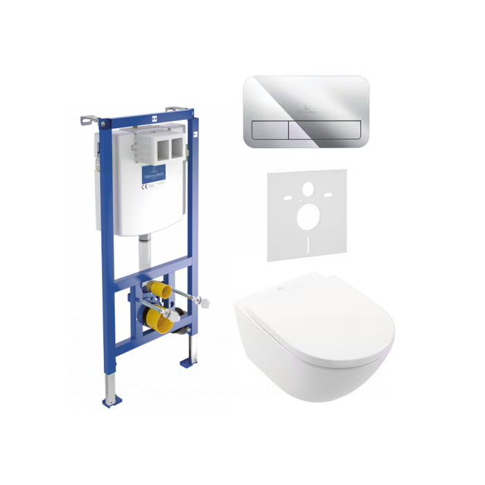Potinkamā WC rāmja (4 in 1 Chrome) un tualeta poda komplekts VILLEROY & BOCH Subway 3.0 Twist flush ar slow close vāku un kerami