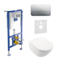 Potinkamā WC rāmja (4 in 1 pulēts hroms) komplektā ir tualetes pods villeroy & BOCH Subway 3.0 Twist flush ar lēni aizveramu vāk