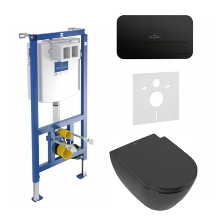 Built-in WC frame (4 in 1 Black) and toilet set VILLEROY & BOCH Subway 2.0 with Ceramic plus coating and soft close seat.
