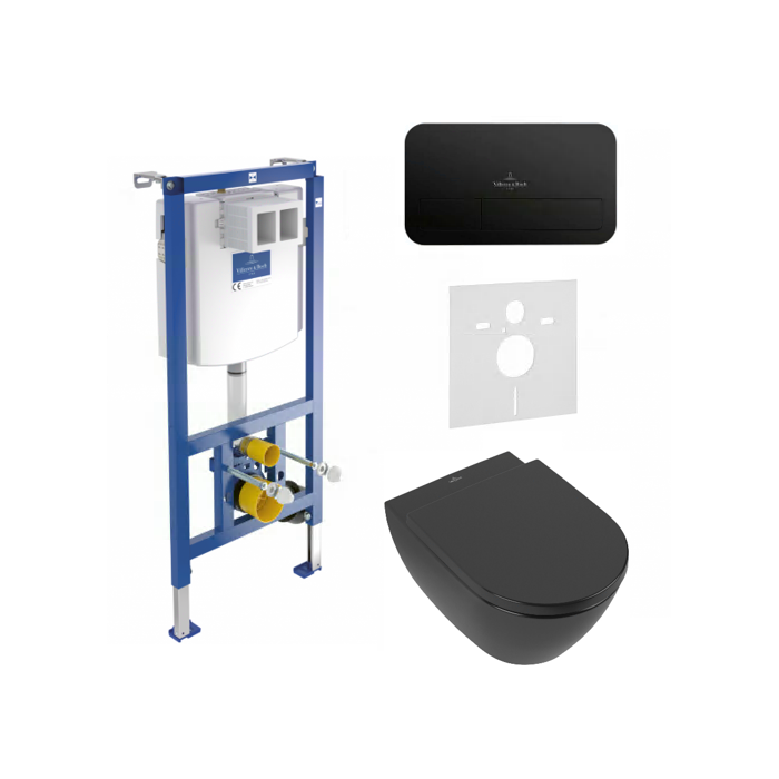 Potinkamā WC rāmja (4 in 1 Black) un tualetes poda komplekts VILLEROY & BOCH Subway 2.0 ar Ceramic plus pārklājumu un mīkstā aiz