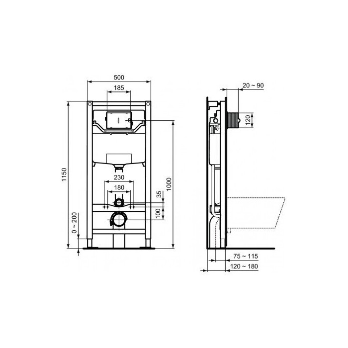Подвесной унитазный каркас IDEAL STANDARD ProSys 120 см (2 в 1), R020467