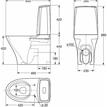 Uzstādāms tualetes pods IDO Glow 64 Rimless ar lēni nolaižamu vāku