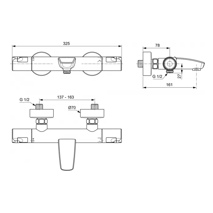 Termostatiskais vannas - dušas maisītājs IDEAL STANDARD Ceratherm T50, A7223AA
