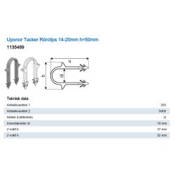 Smeigtuki plāksnei UPONOR 14-20 mm H 50 mm (250 gab.) 1135489