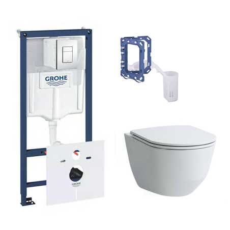 Potinkamais tualeta rāmis GROHE Rapid SL 5 in 1 + piekārtais tualets LAUFEN Pro Rimless ar SLIM Slowclose vāku