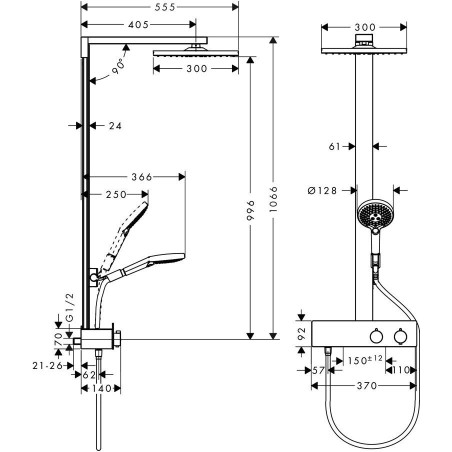 Termostatiska lietus duša sistēma HANSGROHE Raindance E, 27361000