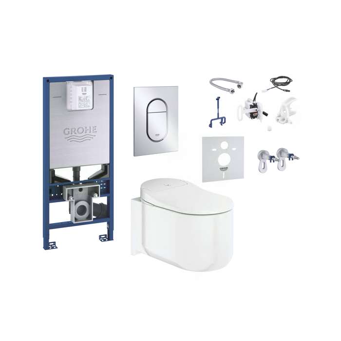 Potinkamais WC rāmis (5 in 1) ir viedais piekārtais tualets GROHE Sensia Arena Rimless ar bidē