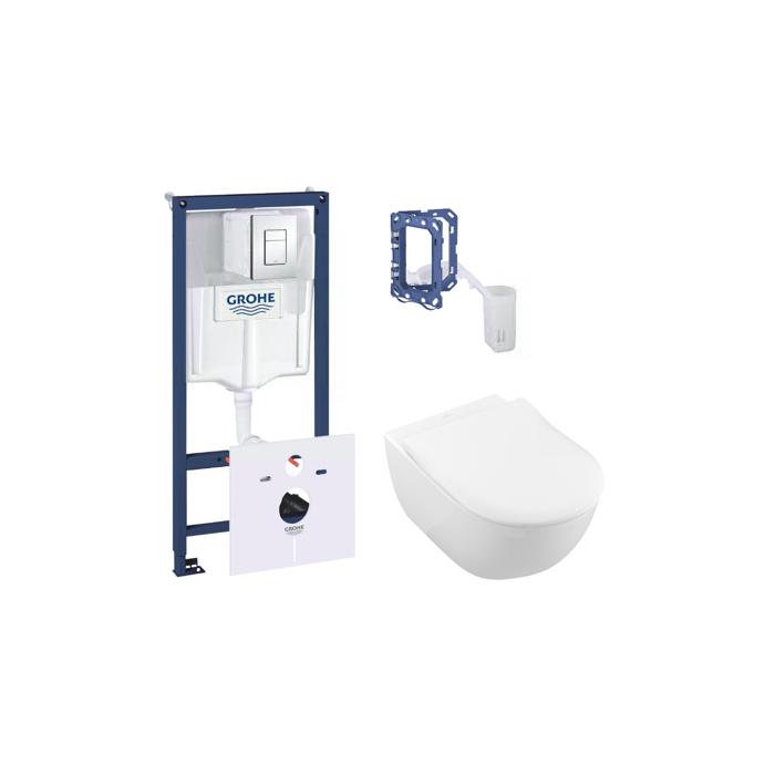 Potinkinis tualeta rāmis GROHE Rapid SL 5 in 1 + piekārtais tualets VILLEROY & BOCH Subway 2.0 Direct Flush WC ar SlimSeat dan