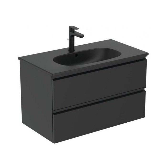 Hanging bathroom cabinet with sink IDEAL STANDARD Tesi 80 cm, black-matt